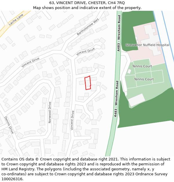 63, VINCENT DRIVE, CHESTER, CH4 7RQ: Location map and indicative extent of plot