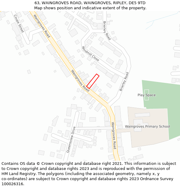 63, WAINGROVES ROAD, WAINGROVES, RIPLEY, DE5 9TD: Location map and indicative extent of plot