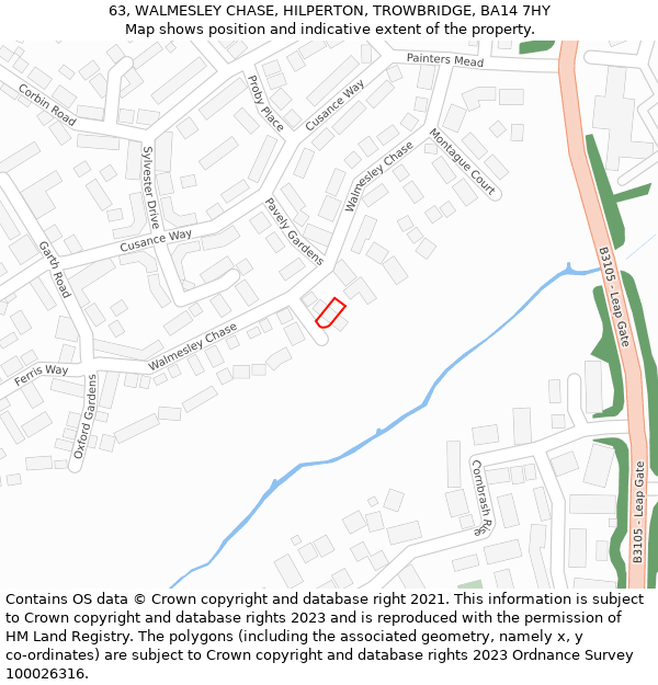 63, WALMESLEY CHASE, HILPERTON, TROWBRIDGE, BA14 7HY: Location map and indicative extent of plot