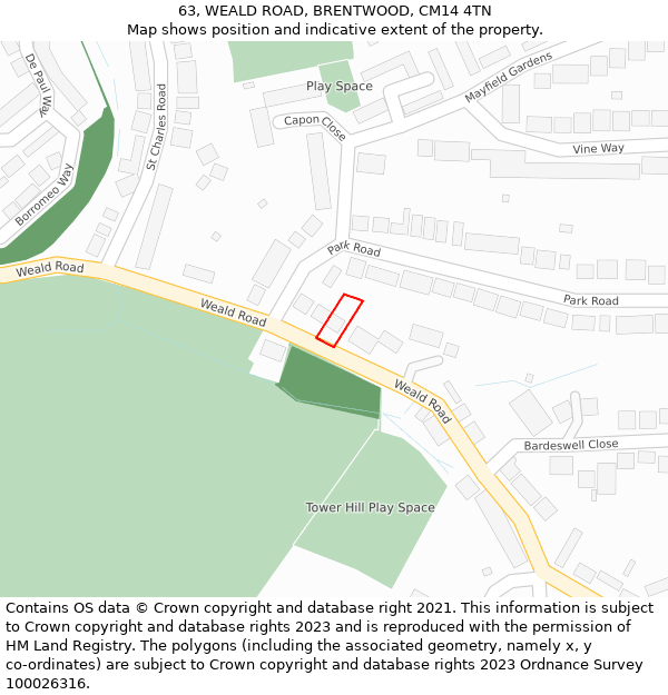 63, WEALD ROAD, BRENTWOOD, CM14 4TN: Location map and indicative extent of plot