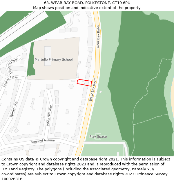 63, WEAR BAY ROAD, FOLKESTONE, CT19 6PU: Location map and indicative extent of plot