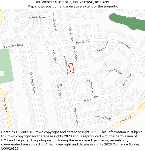 63, WESTERN AVENUE, FELIXSTOWE, IP11 9NX: Location map and indicative extent of plot