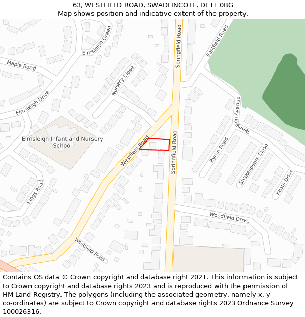 63, WESTFIELD ROAD, SWADLINCOTE, DE11 0BG: Location map and indicative extent of plot