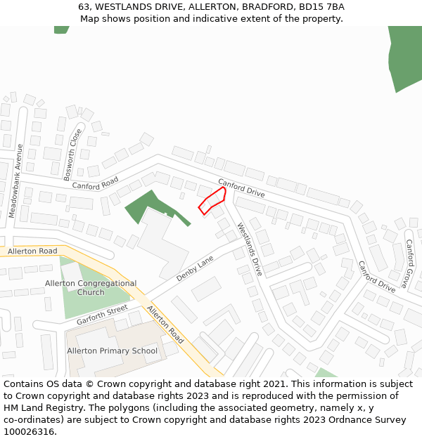 63, WESTLANDS DRIVE, ALLERTON, BRADFORD, BD15 7BA: Location map and indicative extent of plot