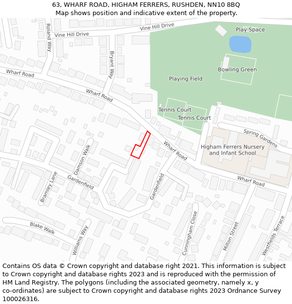 63, WHARF ROAD, HIGHAM FERRERS, RUSHDEN, NN10 8BQ: Location map and indicative extent of plot