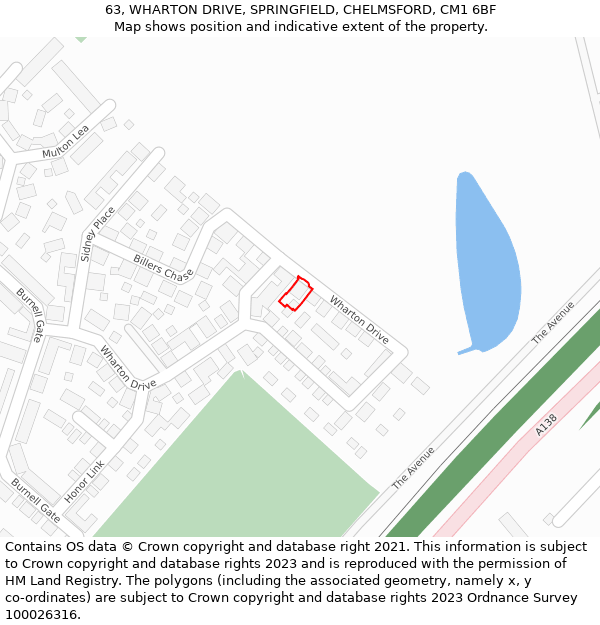 63, WHARTON DRIVE, SPRINGFIELD, CHELMSFORD, CM1 6BF: Location map and indicative extent of plot