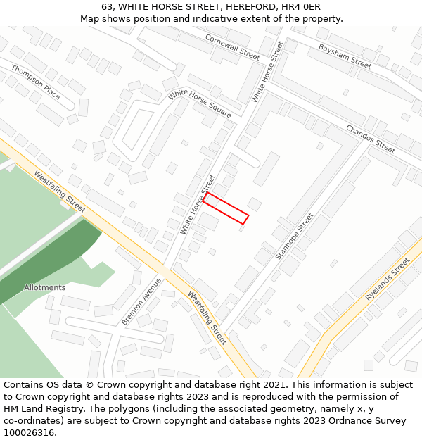 63, WHITE HORSE STREET, HEREFORD, HR4 0ER: Location map and indicative extent of plot