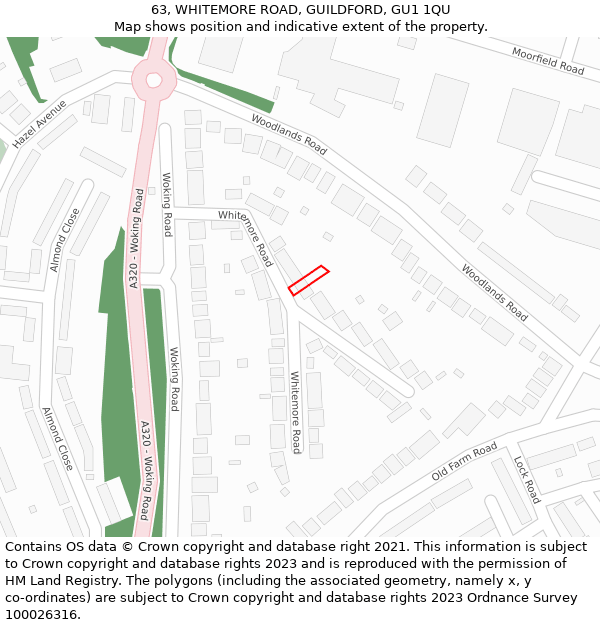 63, WHITEMORE ROAD, GUILDFORD, GU1 1QU: Location map and indicative extent of plot