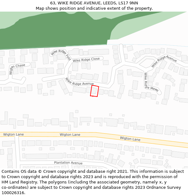 63, WIKE RIDGE AVENUE, LEEDS, LS17 9NN: Location map and indicative extent of plot