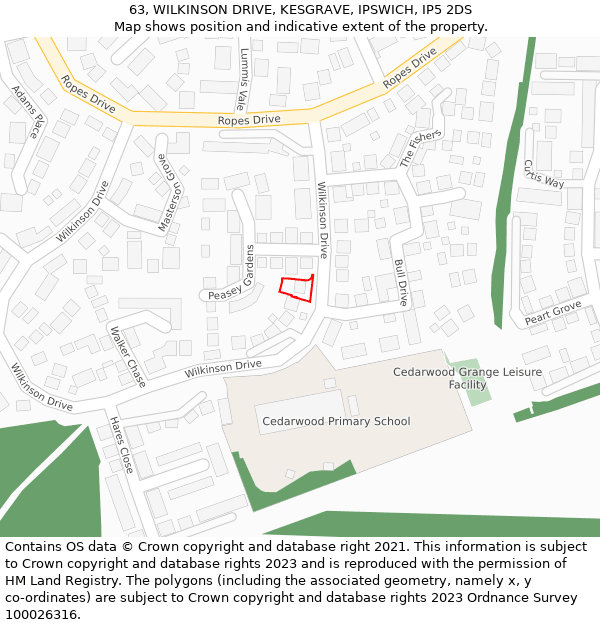 63, WILKINSON DRIVE, KESGRAVE, IPSWICH, IP5 2DS: Location map and indicative extent of plot