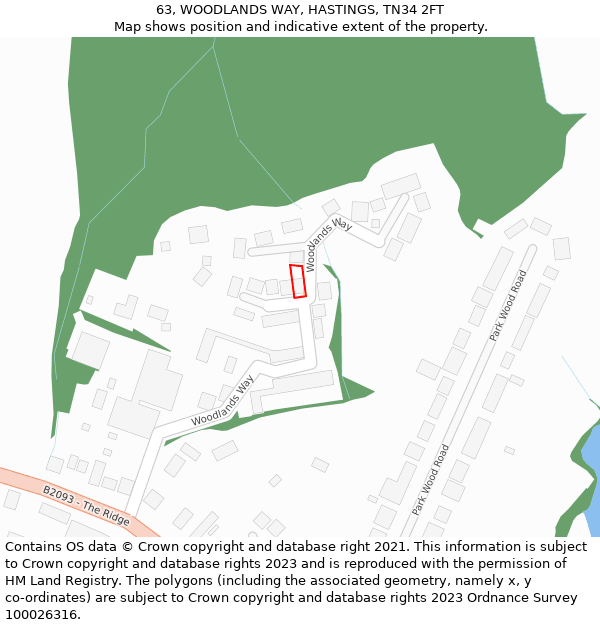 63, WOODLANDS WAY, HASTINGS, TN34 2FT: Location map and indicative extent of plot