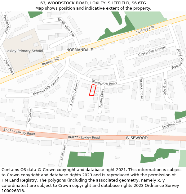 63, WOODSTOCK ROAD, LOXLEY, SHEFFIELD, S6 6TG: Location map and indicative extent of plot