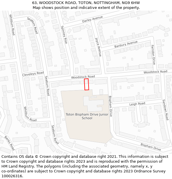 63, WOODSTOCK ROAD, TOTON, NOTTINGHAM, NG9 6HW: Location map and indicative extent of plot