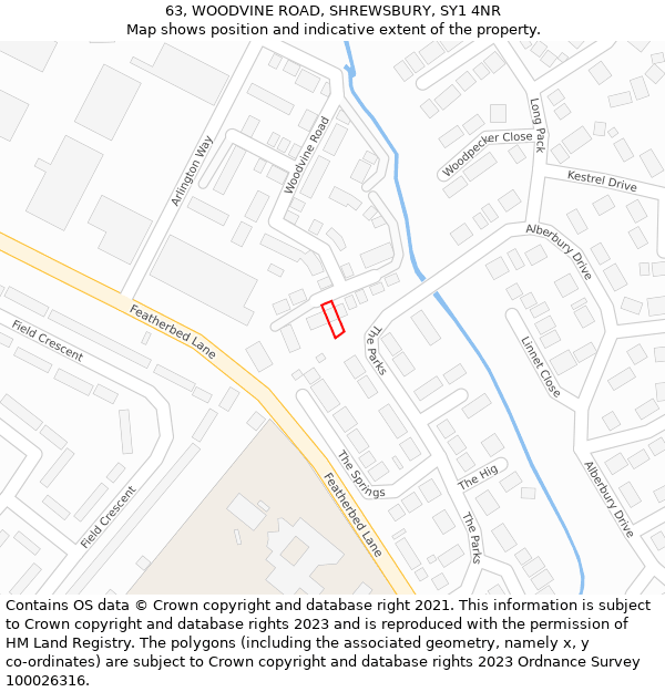 63, WOODVINE ROAD, SHREWSBURY, SY1 4NR: Location map and indicative extent of plot