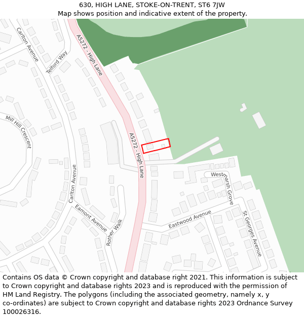 630, HIGH LANE, STOKE-ON-TRENT, ST6 7JW: Location map and indicative extent of plot