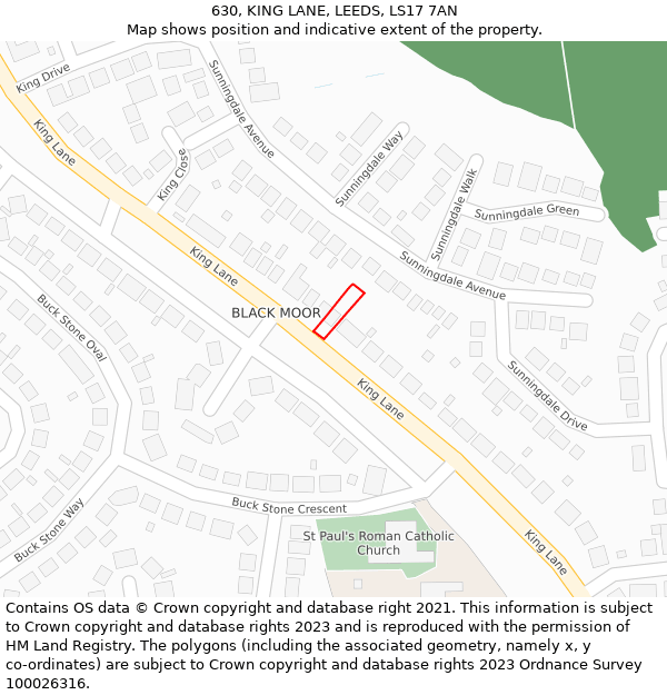 630, KING LANE, LEEDS, LS17 7AN: Location map and indicative extent of plot
