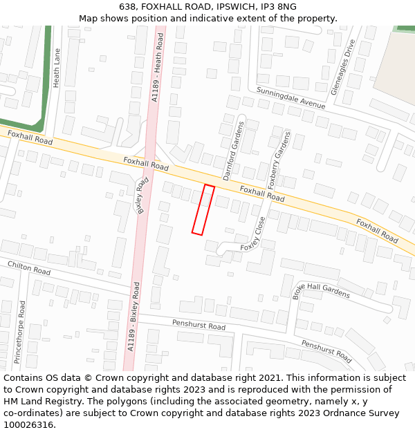638, FOXHALL ROAD, IPSWICH, IP3 8NG: Location map and indicative extent of plot