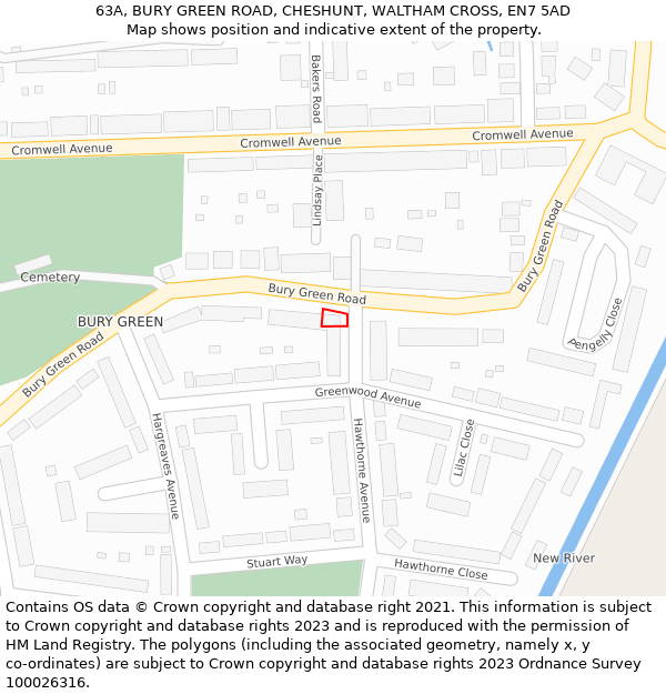 63A, BURY GREEN ROAD, CHESHUNT, WALTHAM CROSS, EN7 5AD: Location map and indicative extent of plot