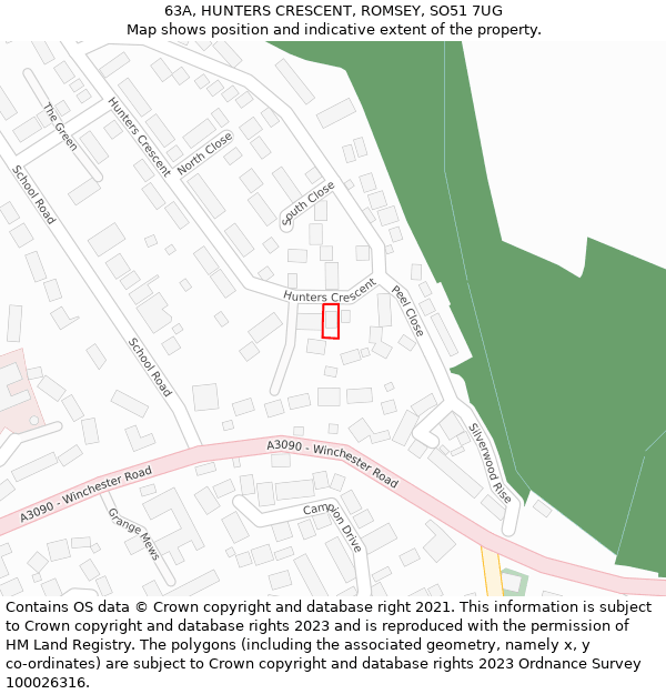 63A, HUNTERS CRESCENT, ROMSEY, SO51 7UG: Location map and indicative extent of plot