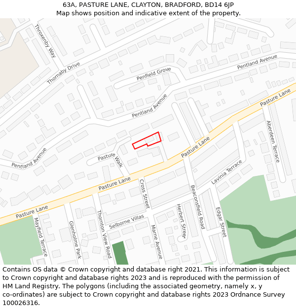 63A, PASTURE LANE, CLAYTON, BRADFORD, BD14 6JP: Location map and indicative extent of plot