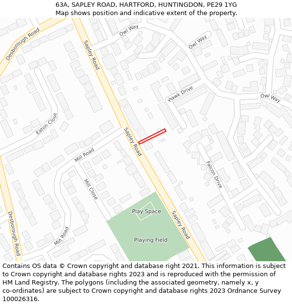 63A, SAPLEY ROAD, HARTFORD, HUNTINGDON, PE29 1YG: Location map and indicative extent of plot