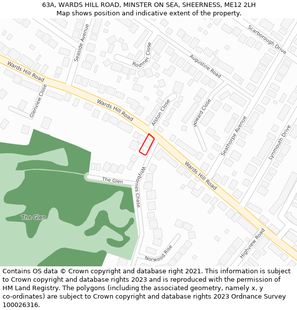 63A, WARDS HILL ROAD, MINSTER ON SEA, SHEERNESS, ME12 2LH: Location map and indicative extent of plot