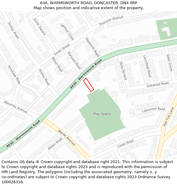 63A, WARMSWORTH ROAD, DONCASTER, DN4 0RP: Location map and indicative extent of plot