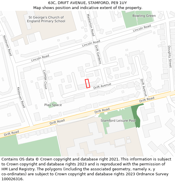 63C, DRIFT AVENUE, STAMFORD, PE9 1UY: Location map and indicative extent of plot