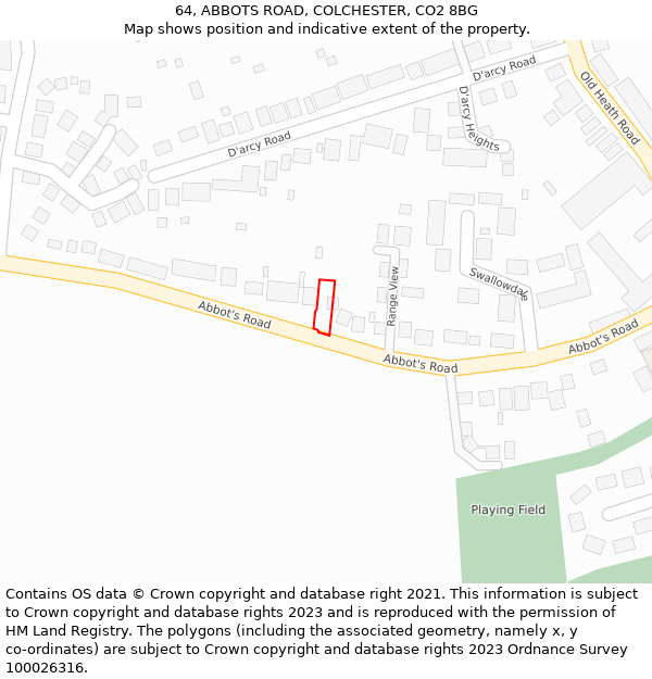 64, ABBOTS ROAD, COLCHESTER, CO2 8BG: Location map and indicative extent of plot