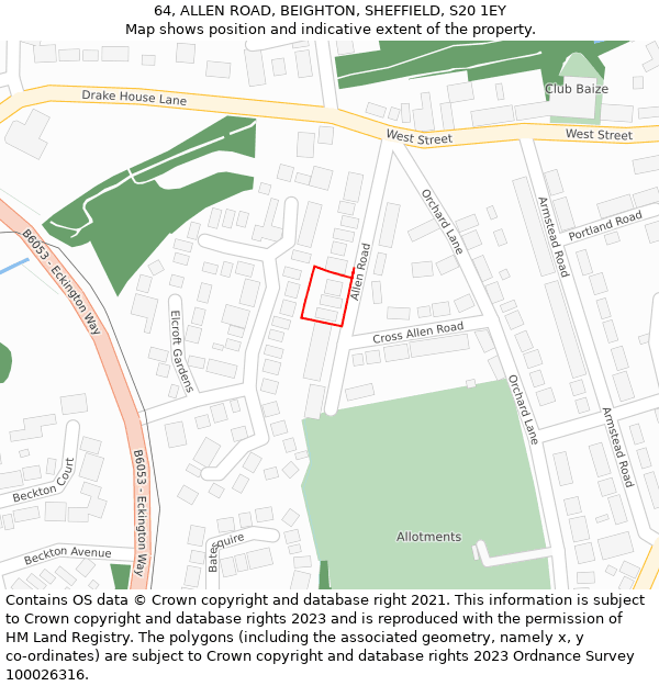 64, ALLEN ROAD, BEIGHTON, SHEFFIELD, S20 1EY: Location map and indicative extent of plot