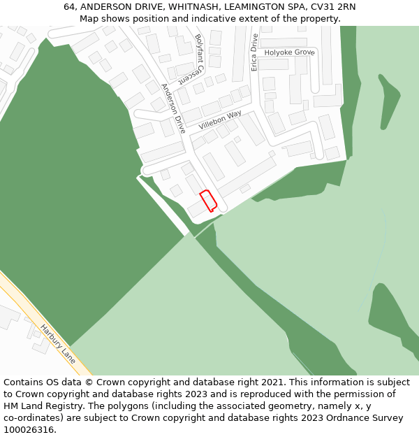 64, ANDERSON DRIVE, WHITNASH, LEAMINGTON SPA, CV31 2RN: Location map and indicative extent of plot