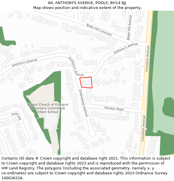 64, ANTHONYS AVENUE, POOLE, BH14 8JJ: Location map and indicative extent of plot