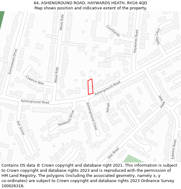 64, ASHENGROUND ROAD, HAYWARDS HEATH, RH16 4QD: Location map and indicative extent of plot