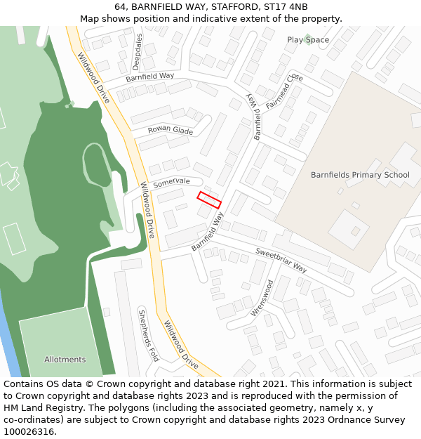 64, BARNFIELD WAY, STAFFORD, ST17 4NB: Location map and indicative extent of plot