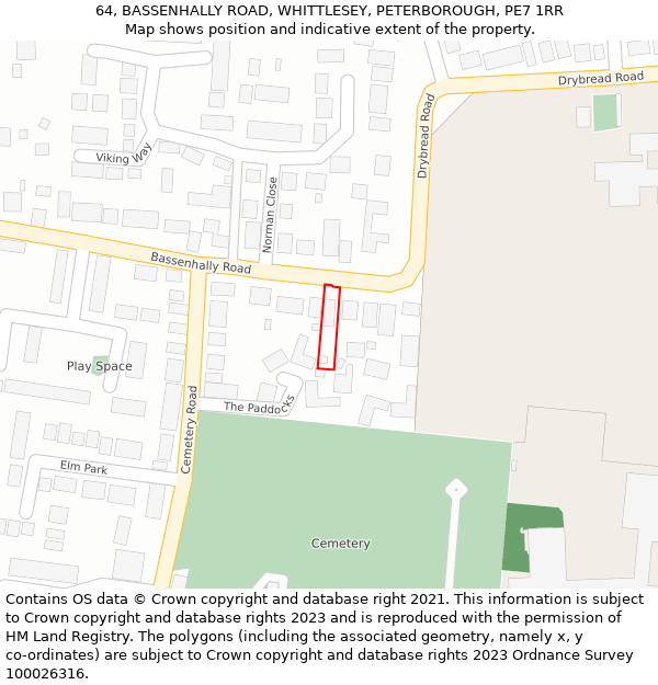64, BASSENHALLY ROAD, WHITTLESEY, PETERBOROUGH, PE7 1RR: Location map and indicative extent of plot