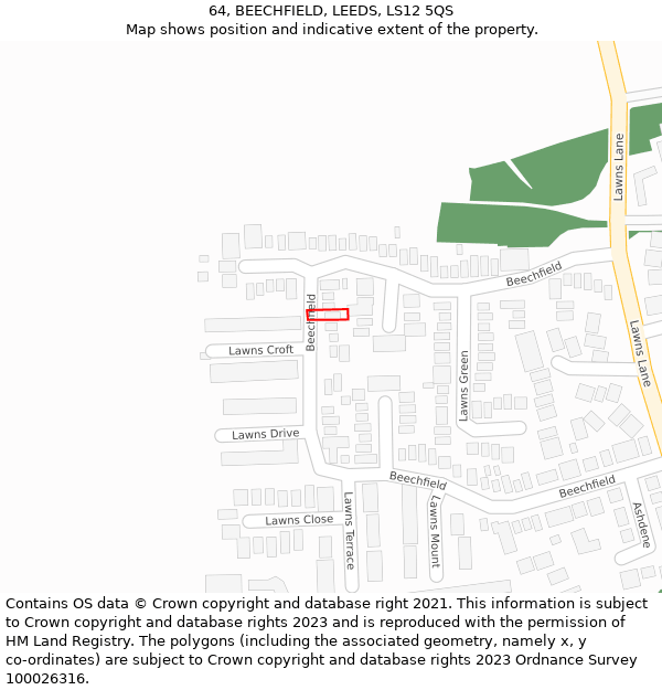 64, BEECHFIELD, LEEDS, LS12 5QS: Location map and indicative extent of plot