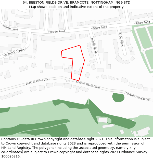 64, BEESTON FIELDS DRIVE, BRAMCOTE, NOTTINGHAM, NG9 3TD: Location map and indicative extent of plot