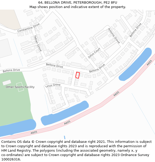 64, BELLONA DRIVE, PETERBOROUGH, PE2 8FU: Location map and indicative extent of plot