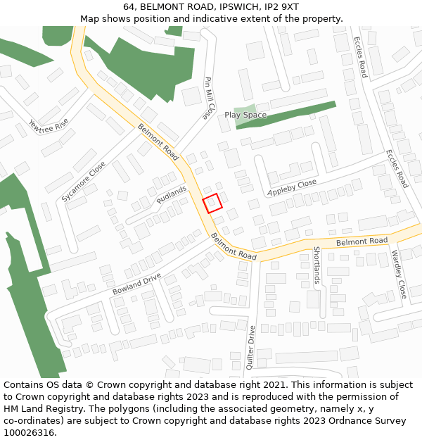 64, BELMONT ROAD, IPSWICH, IP2 9XT: Location map and indicative extent of plot