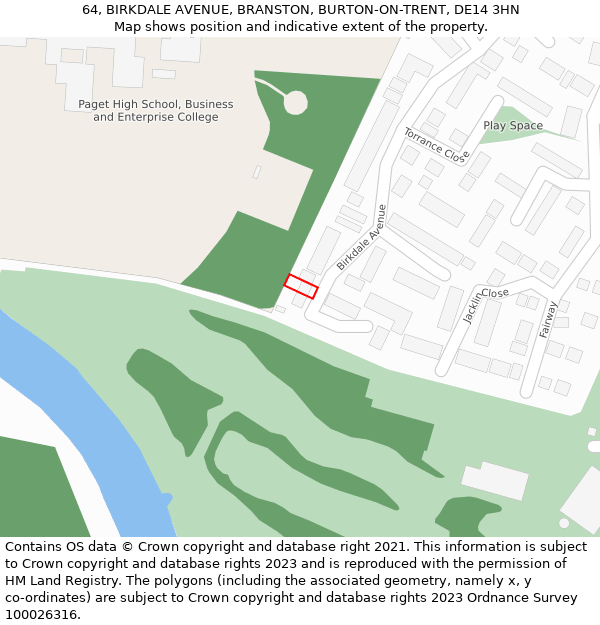 64, BIRKDALE AVENUE, BRANSTON, BURTON-ON-TRENT, DE14 3HN: Location map and indicative extent of plot