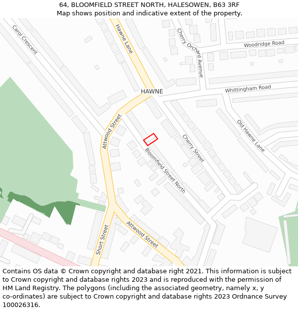 64, BLOOMFIELD STREET NORTH, HALESOWEN, B63 3RF: Location map and indicative extent of plot