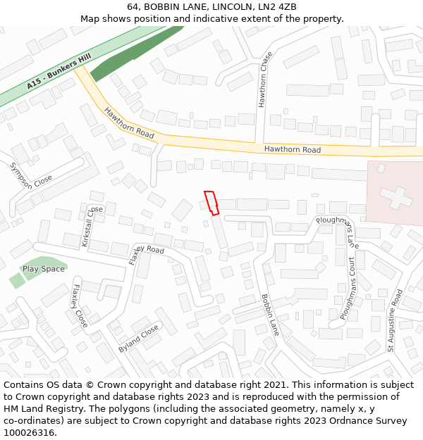 64, BOBBIN LANE, LINCOLN, LN2 4ZB: Location map and indicative extent of plot