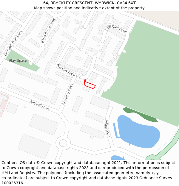 64, BRACKLEY CRESCENT, WARWICK, CV34 6XT: Location map and indicative extent of plot