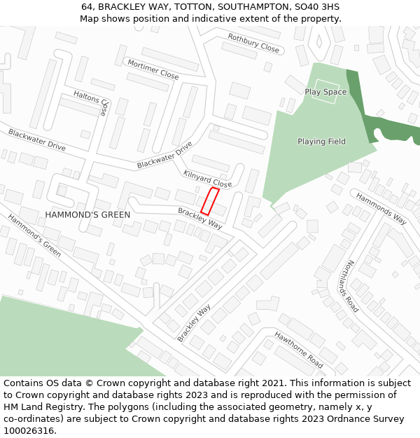 64, BRACKLEY WAY, TOTTON, SOUTHAMPTON, SO40 3HS: Location map and indicative extent of plot