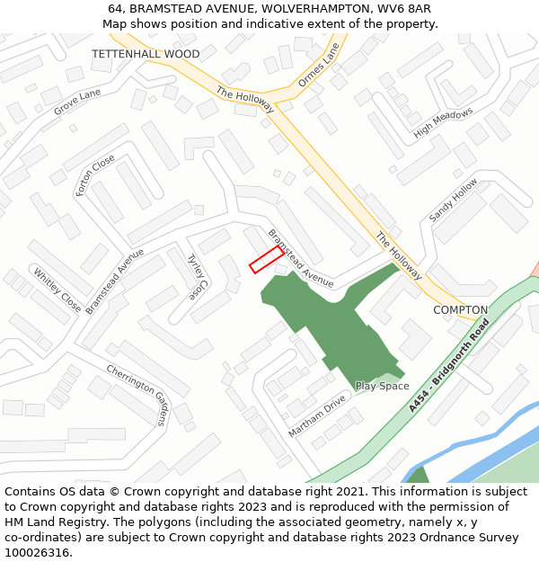 64, BRAMSTEAD AVENUE, WOLVERHAMPTON, WV6 8AR: Location map and indicative extent of plot