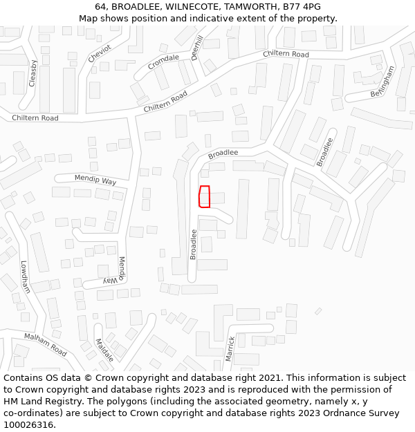 64, BROADLEE, WILNECOTE, TAMWORTH, B77 4PG: Location map and indicative extent of plot