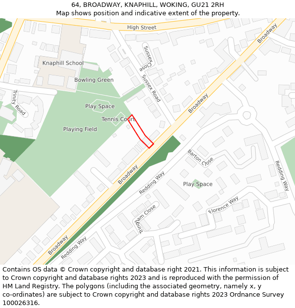 64, BROADWAY, KNAPHILL, WOKING, GU21 2RH: Location map and indicative extent of plot