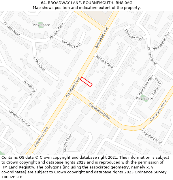 64, BROADWAY LANE, BOURNEMOUTH, BH8 0AG: Location map and indicative extent of plot