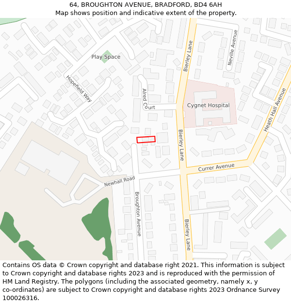 64, BROUGHTON AVENUE, BRADFORD, BD4 6AH: Location map and indicative extent of plot