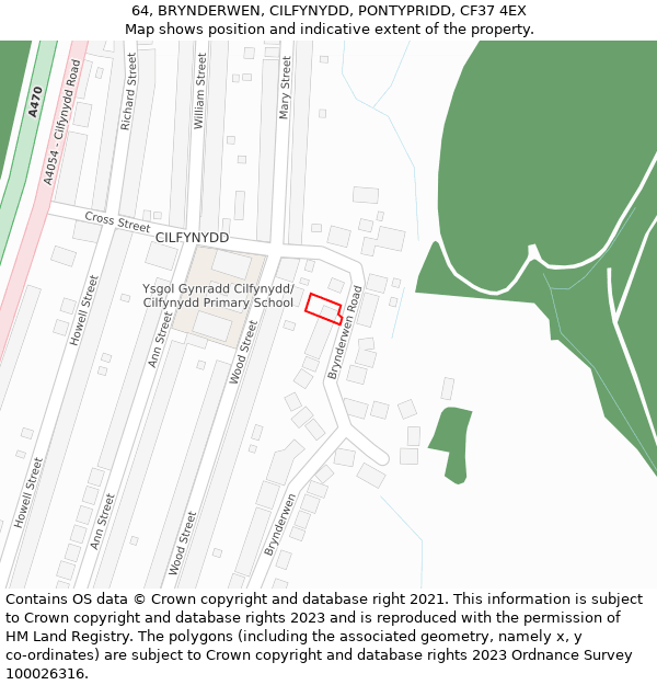 64, BRYNDERWEN, CILFYNYDD, PONTYPRIDD, CF37 4EX: Location map and indicative extent of plot